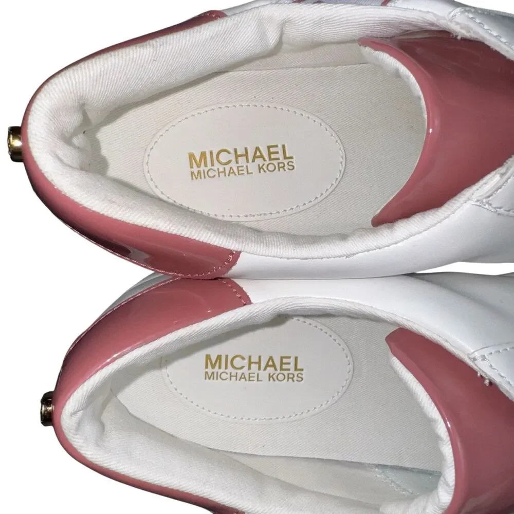 Michael Kors Womens Size 10 Sneakers KORS Print Faux Leather White Blush Keaton